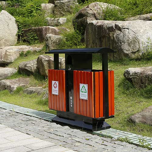 景區(qū)公園必備的景觀設(shè)施鋼木垃圾箱、與園林椅